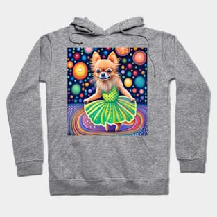 Pomeranian Chihuahua Mix in a green dress Hoodie